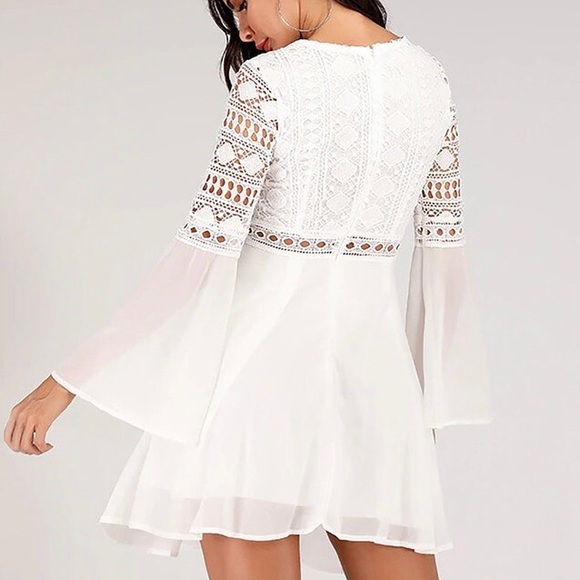 Bohemian Hollow Out Long Sleeve Crochet Lace Dress - Picture 3 of 7